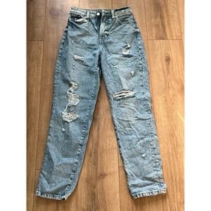 Denim High Rise Ripped Straight Leg Jeans Size 2